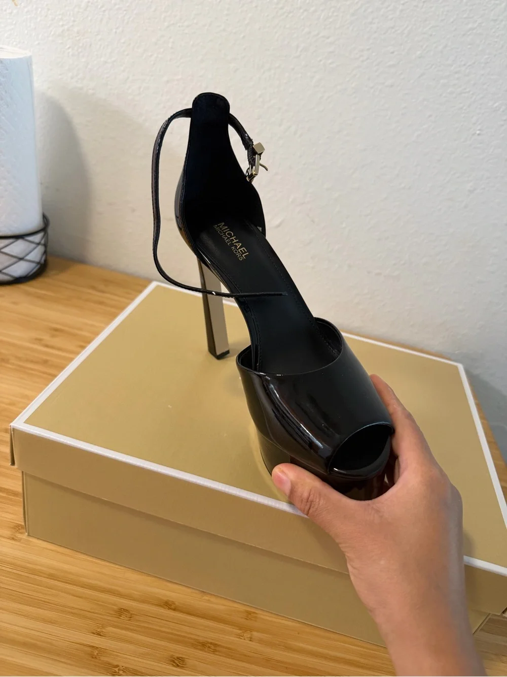Michael Kors Black Patent Leather Strappy Heels